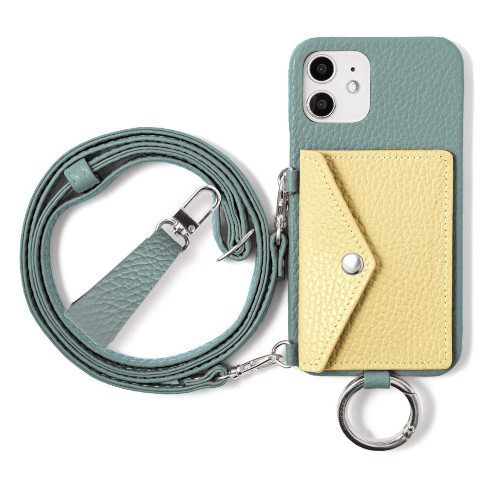 Genuine leather 32 colors Italian shrink leather letter-type card case with finger strap and shoulder strap back case