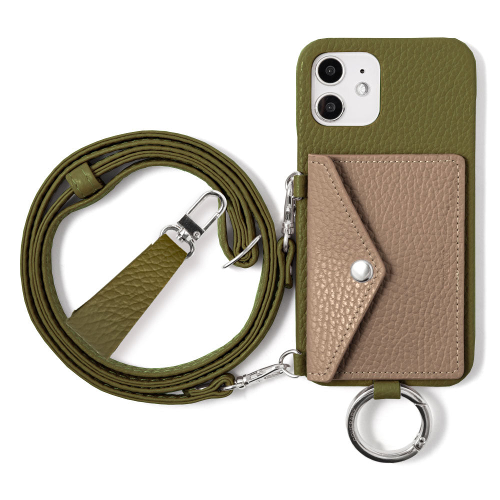 Genuine leather 32 colors Italian shrink leather letter-type card case with finger strap and shoulder strap back case