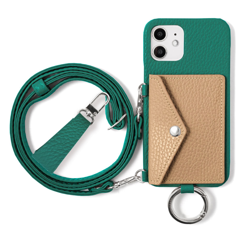 Genuine leather 32 colors Italian shrink leather letter-type card case with finger strap and shoulder strap back case