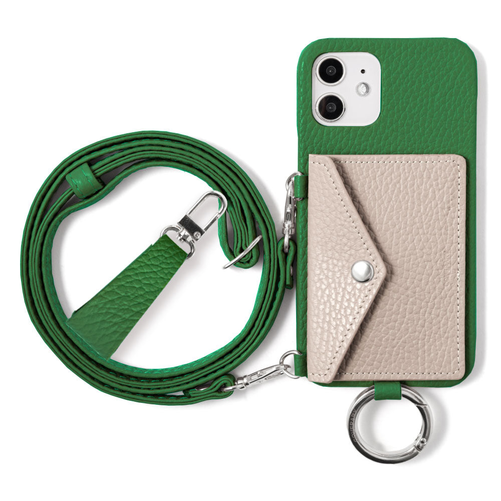 Genuine leather 32 colors Italian shrink leather letter-type card case with finger strap and shoulder strap back case