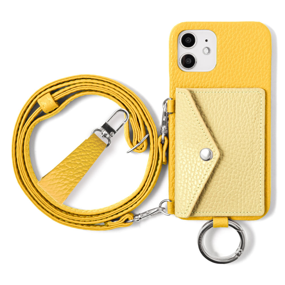 Genuine leather 32 colors Italian shrink leather letter-type card case with finger strap and shoulder strap back case