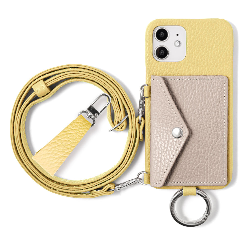 Genuine leather 32 colors Italian shrink leather letter-type card case with finger strap and shoulder strap back case