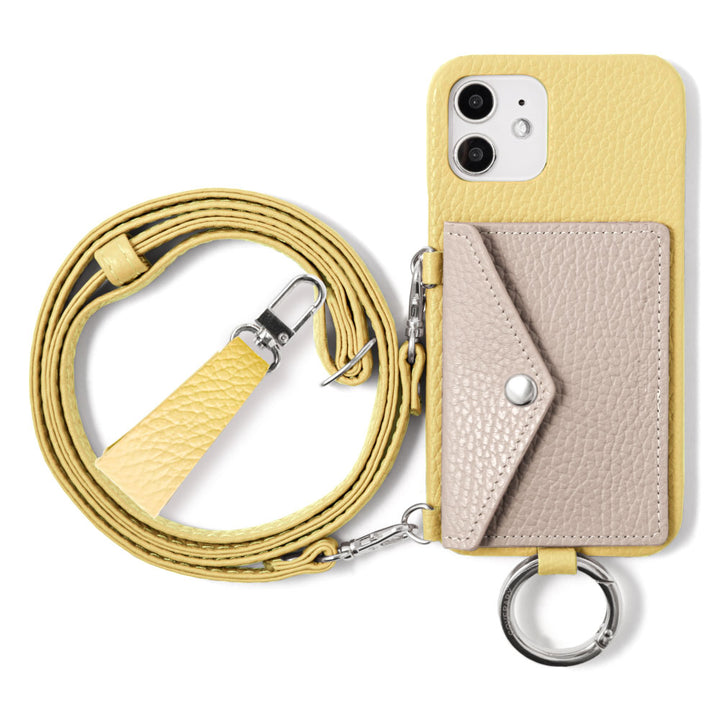 Genuine leather 32 colors Italian shrink leather letter-type card case with finger strap and shoulder strap back case