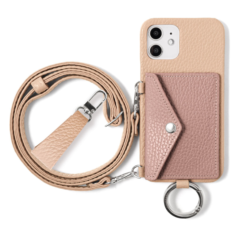 Genuine leather 32 colors Italian shrink leather letter-type card case with finger strap and shoulder strap back case