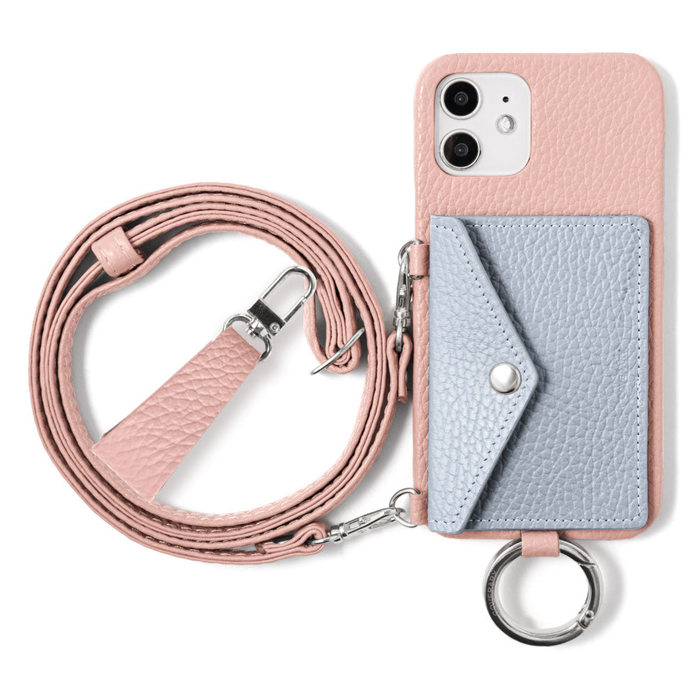 Genuine leather 32 colors Italian shrink leather letter-type card case with finger strap and shoulder strap back case