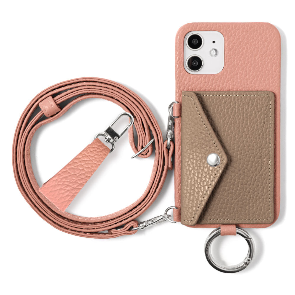 Genuine leather 32 colors Italian shrink leather letter-type card case with finger strap and shoulder strap back case