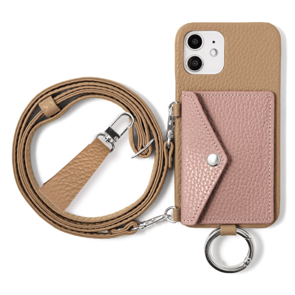 Genuine leather 32 colors Italian shrink leather letter-type card case with finger strap and shoulder strap back case