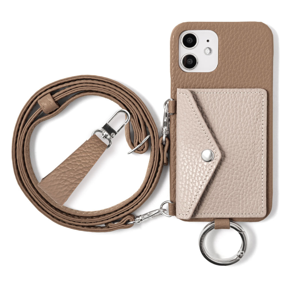 Genuine leather 32 colors Italian shrink leather letter-type card case with finger strap and shoulder strap back case