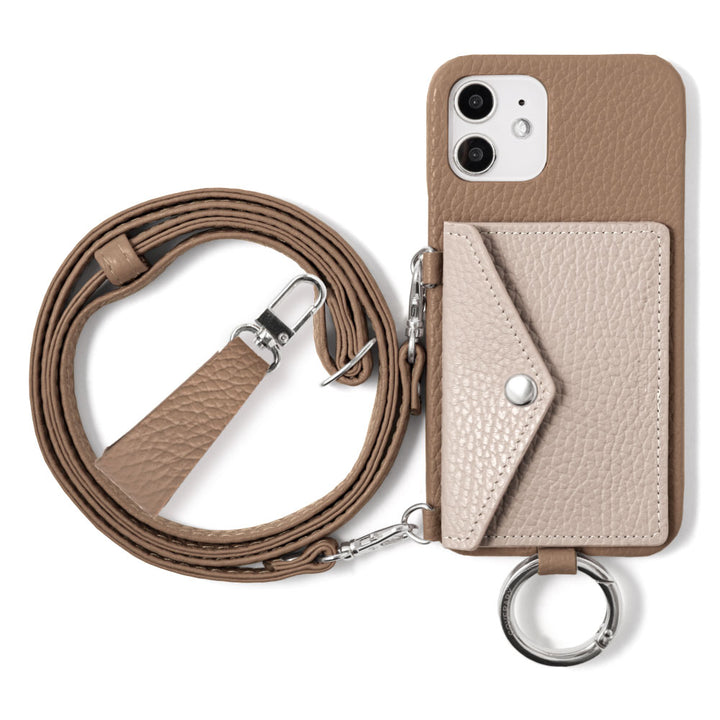 Genuine leather 32 colors Italian shrink leather letter-type card case with finger strap and shoulder strap back case