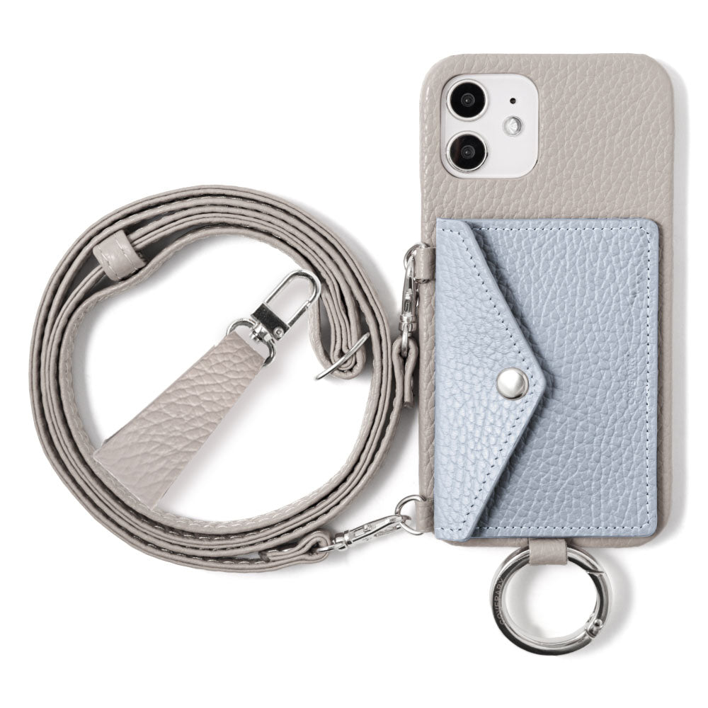 Genuine leather 32 colors Italian shrink leather letter-type card case with finger strap and shoulder strap back case