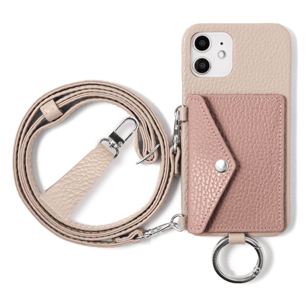 Genuine leather 32 colors Italian shrink leather letter-type card case with finger strap and shoulder strap back case