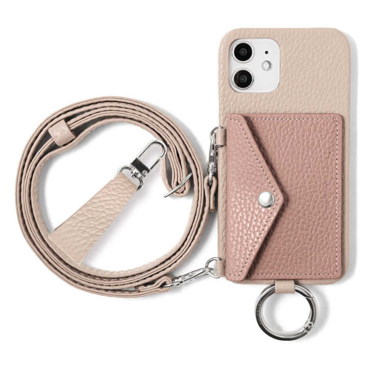 Genuine leather 32 colors Italian shrink leather letter-type card case with finger strap and shoulder strap back case