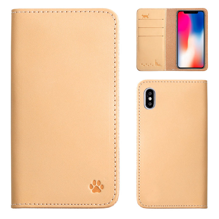 本革 栃木レザー カード収納 猫デザイン刻印 手帳型ケース iPhoneシリーズ