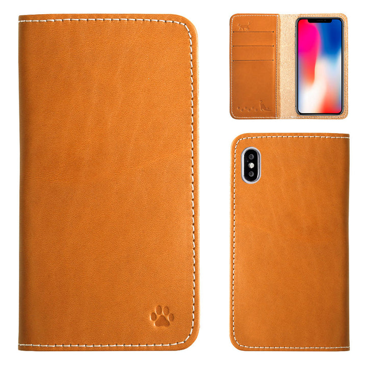 本革 栃木レザー カード収納 猫デザイン刻印 手帳型ケース iPhoneシリーズ