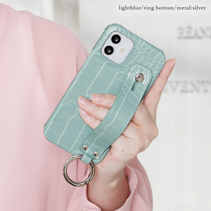 Vegan leather crocodile pattern pastel with hand belt back case Xperia series