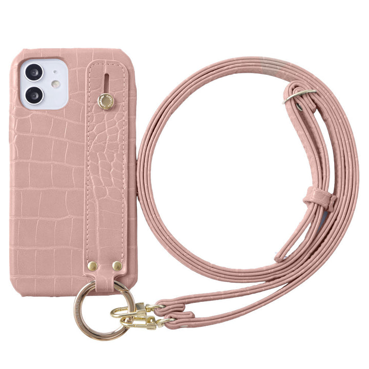 Vegan leather crocodile pattern pastel hand belt & shoulder strap attached back case for Xperia series