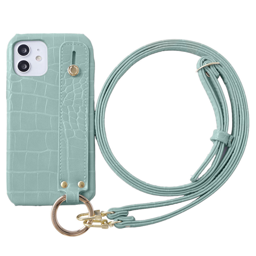 Cuir végan effet croco pastel avec poignée et bandoulière, coque arrière pour la série Galaxy