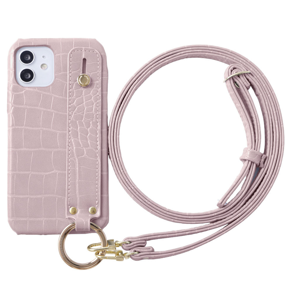 Cuir végan effet croco pastel avec poignée et bandoulière, coque arrière pour la série Galaxy