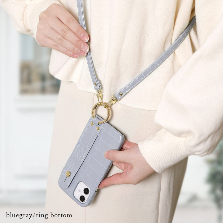 Vegan leather crocodile pattern pastel hand belt & shoulder strap attached back case AQUOS series