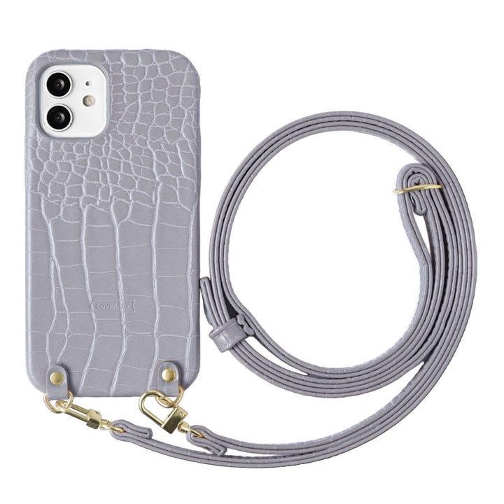 クロコ調 パステル ショルダーストラップ付き 背面ケース