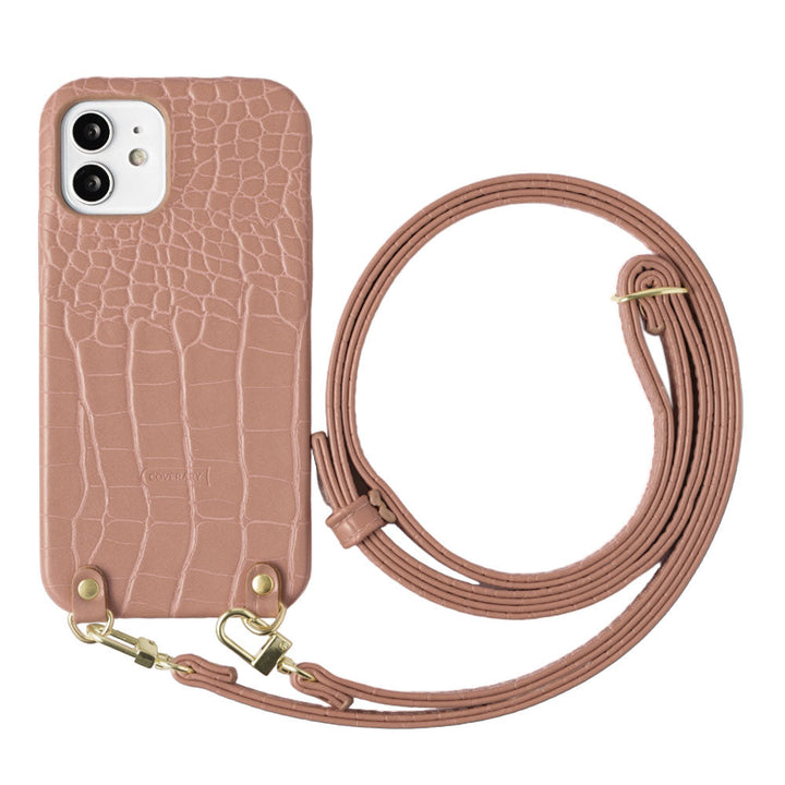 Étui arrière avec bandoulière pastel effet croco pour la série Google Pixel