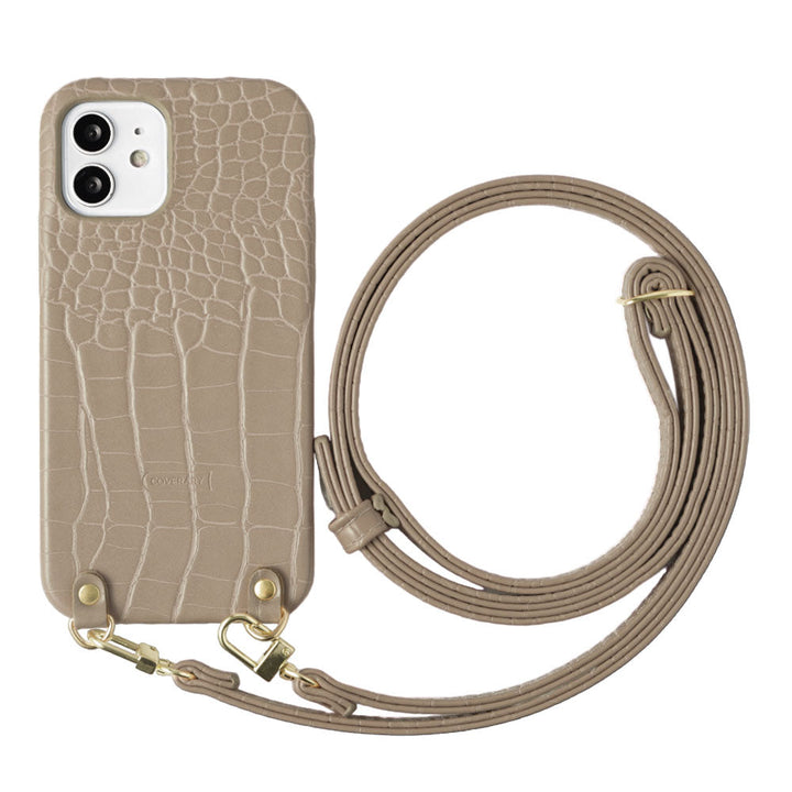 Étui arrière avec bandoulière pastel effet croco pour la série Google Pixel