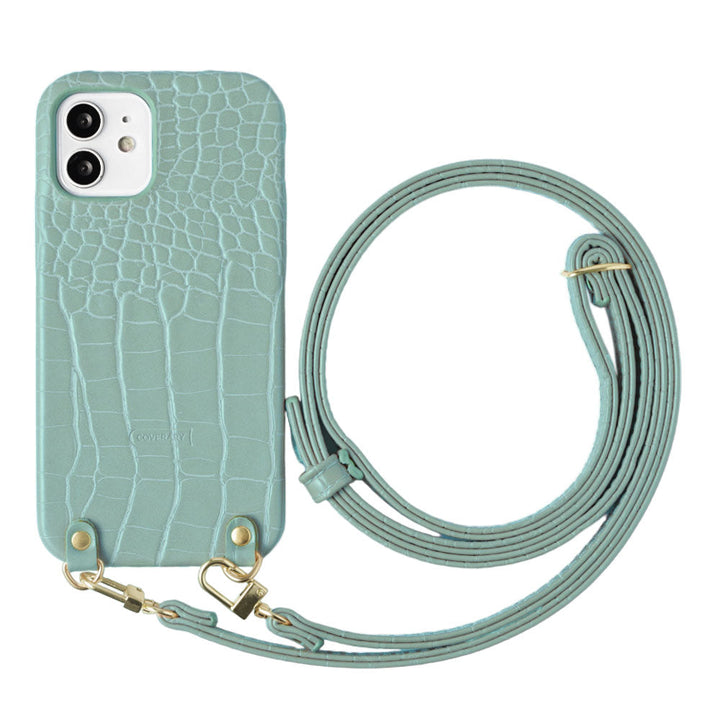 Étui arrière avec bandoulière pastel effet crocodile pour la série AQUOS