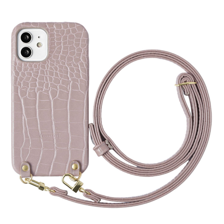 クロコ調 パステル ショルダーストラップ付き 背面ケース