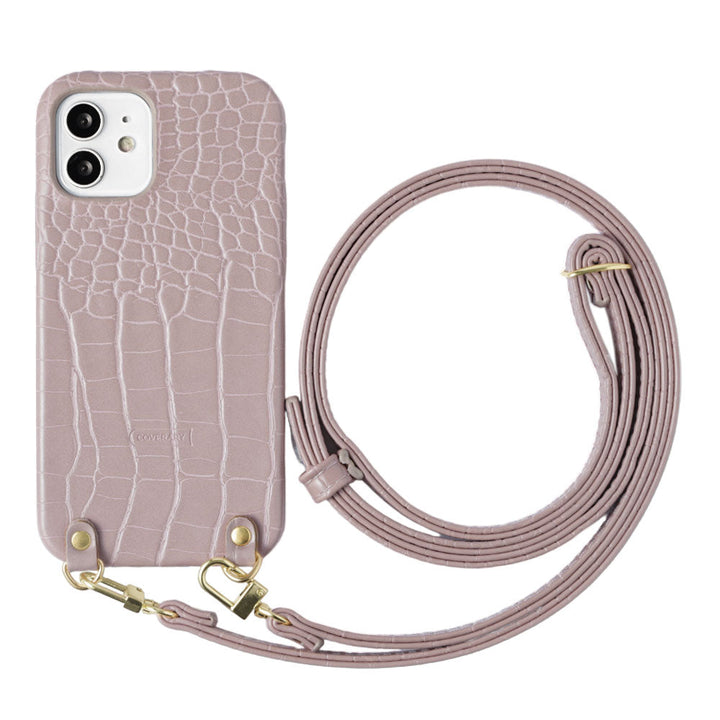 Étui arrière avec bandoulière pastel effet crocodile pour la série AQUOS