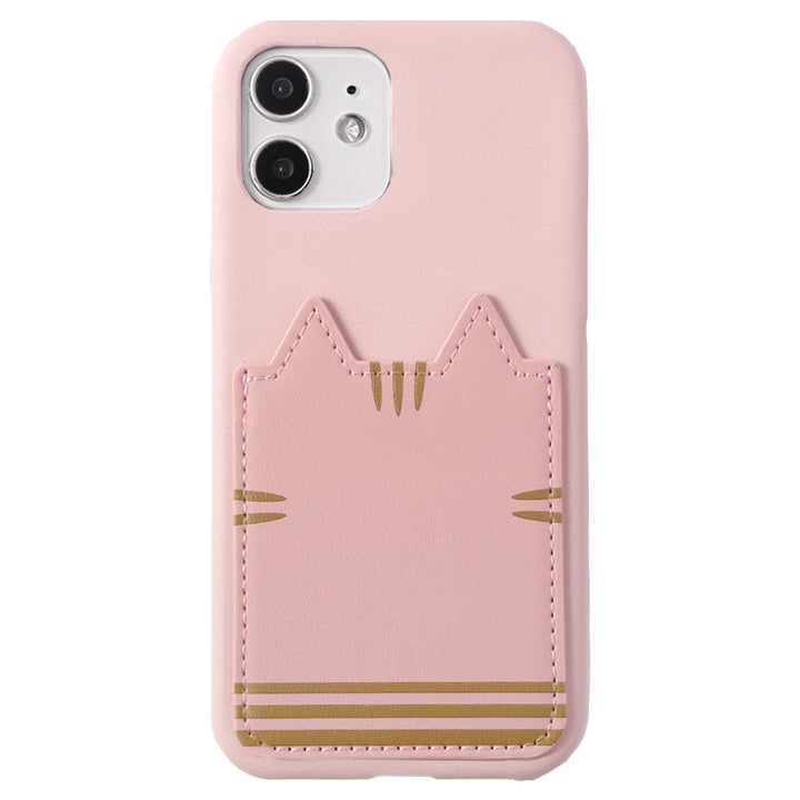 ヴィーガンレザー ネコ柄プリント＆ポケット付き 背面ケース Xperiaシリーズ