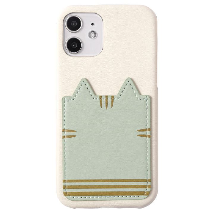 Étui arrière avec imprimé motif chat en cuir végan et poche pour la série iPhone