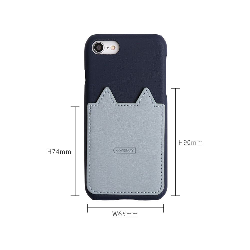 Vegan leather cat-shaped pocket back case with name engraving for iPhone series
