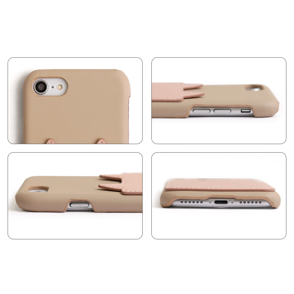 Vegan leather cat-shaped pocket back case with name engraving