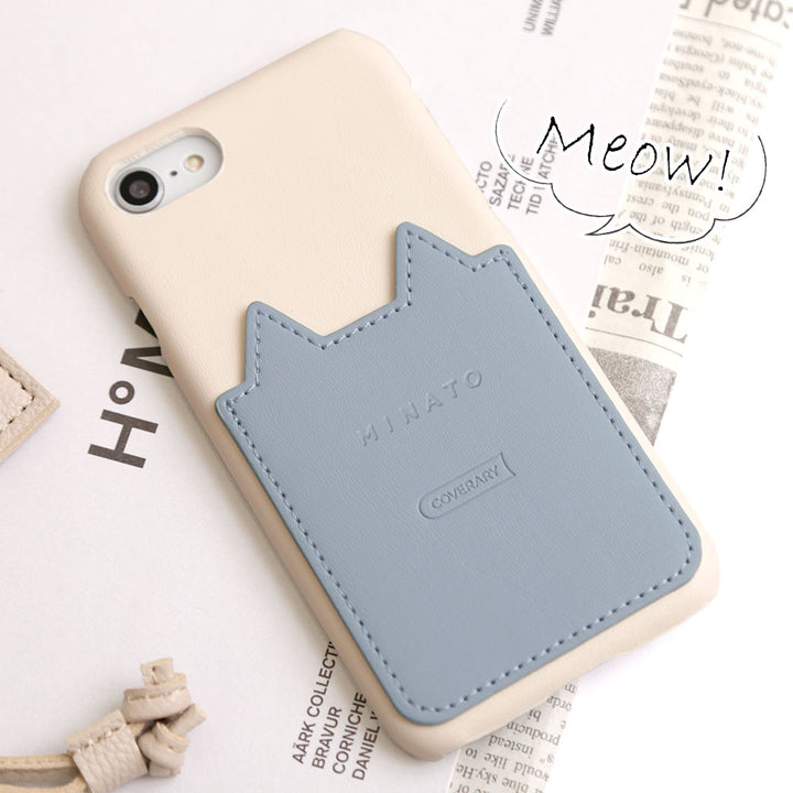 Vegan leather cat-shaped pocket back case with name engraving