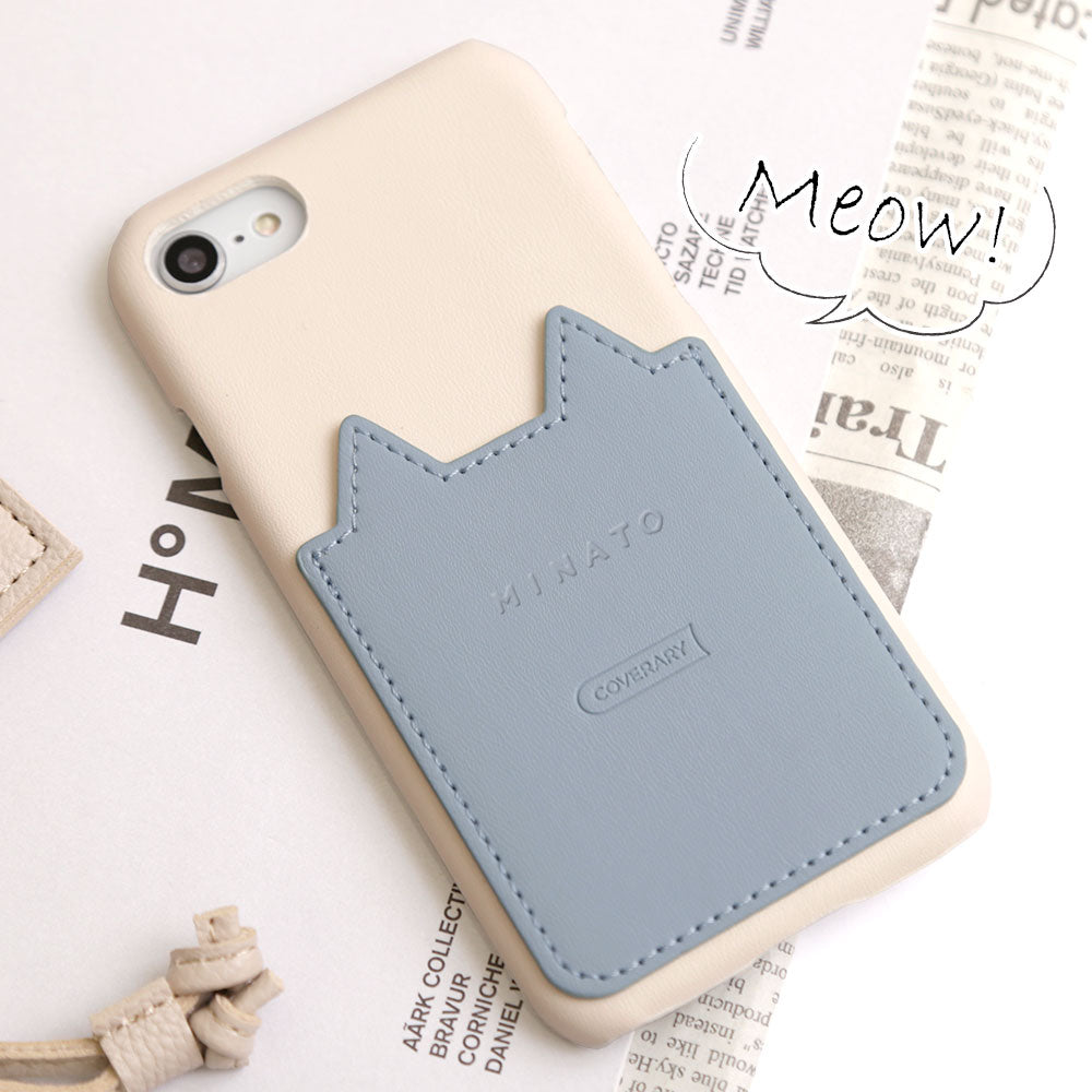 Vegan leather cat-shaped pocket back case with name engraving for Xperia series