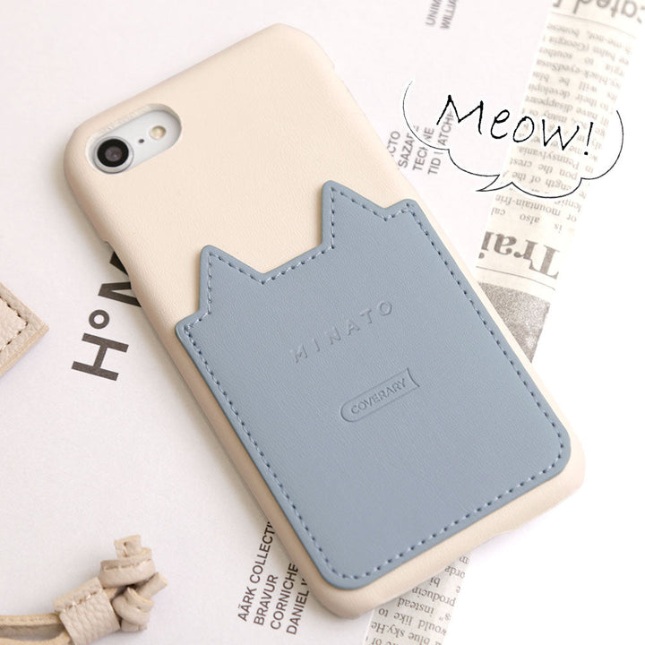 Vegan leather cat-shaped pocket back case with name engraving for Xperia series