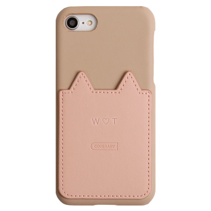 Vegan leather cat-shaped pocket back case with name engraving