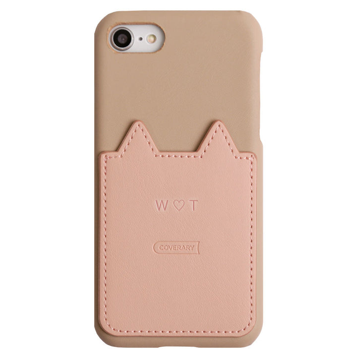 Vegan leather cat-shaped pocket back case with name engraving for AQUOS series
