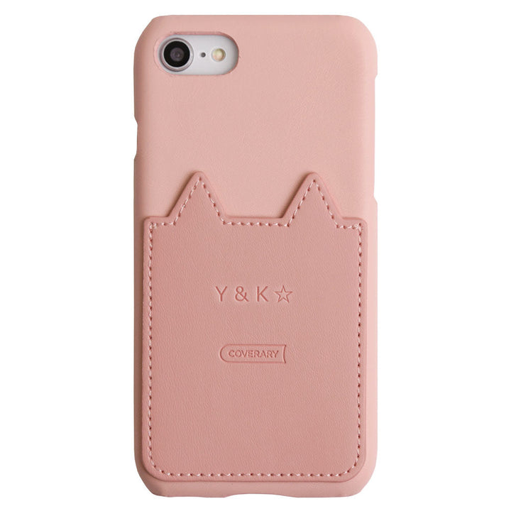 Vegan leather cat-shaped pocket back case with name engraving for Galaxy series