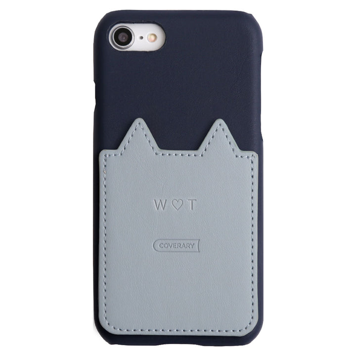 Vegan leather cat-shaped pocket back case with name engraving
