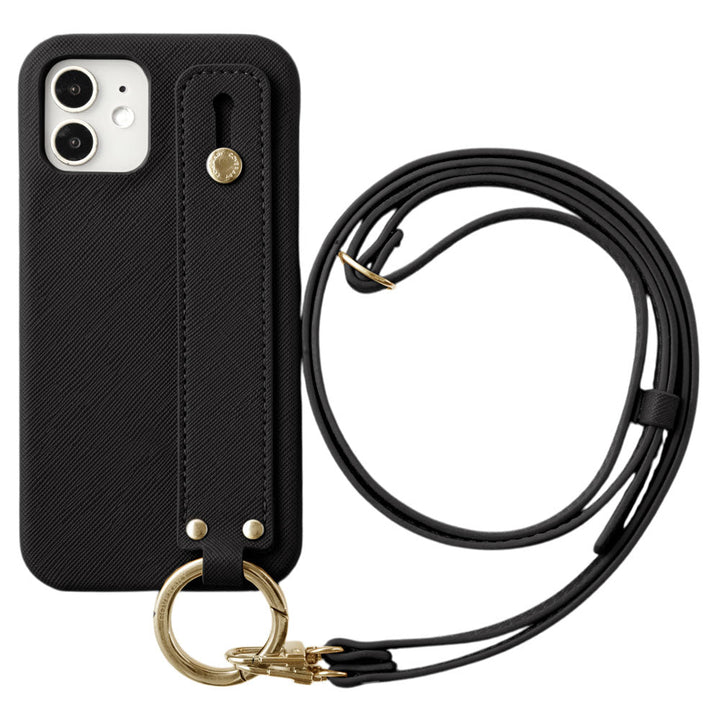 Étui arrière classique en cuir végan avec ceinture à main et sangle d&