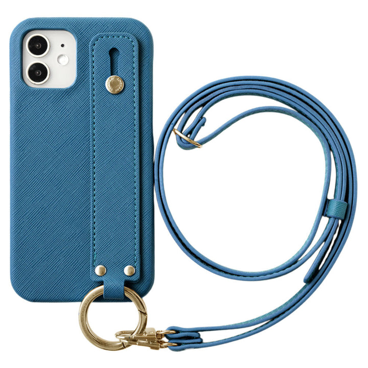 Étui arrière avec ceinture à main classique en cuir végan et bandoulière pour la série iPhone