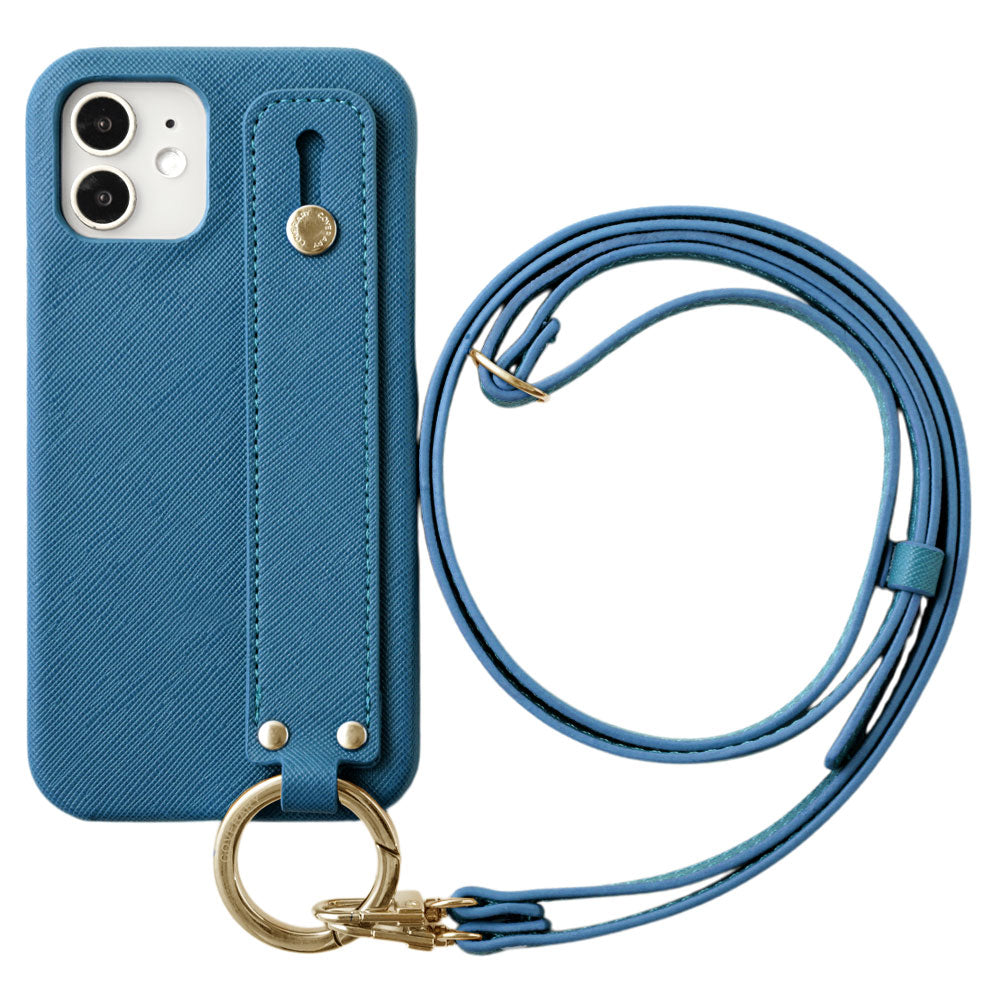 Étui arrière classique en cuir végan avec ceinture à main et sangle d&