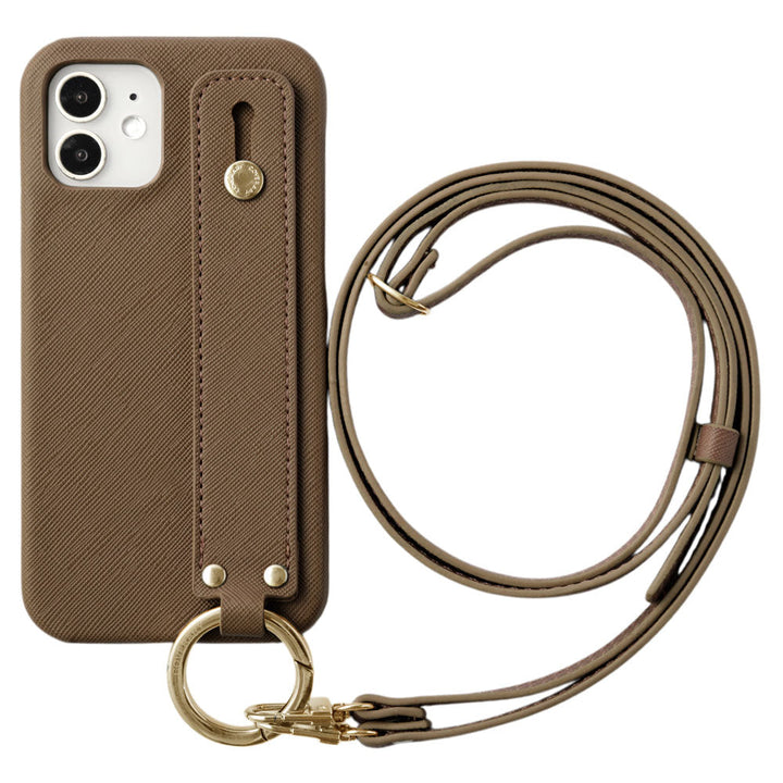 Étui arrière classique en cuir végan avec ceinture à main et sangle d&