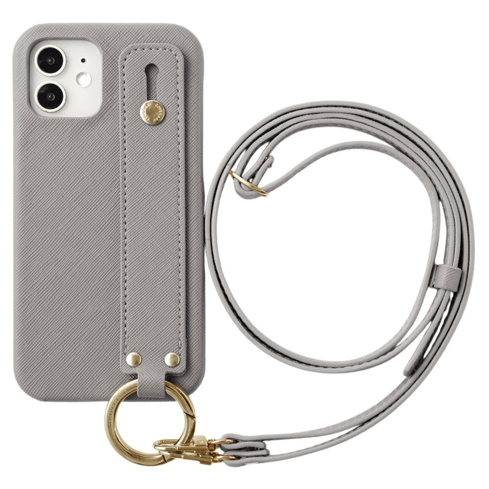 Étui arrière avec ceinture à main classique en cuir végan et bandoulière pour la série iPhone
