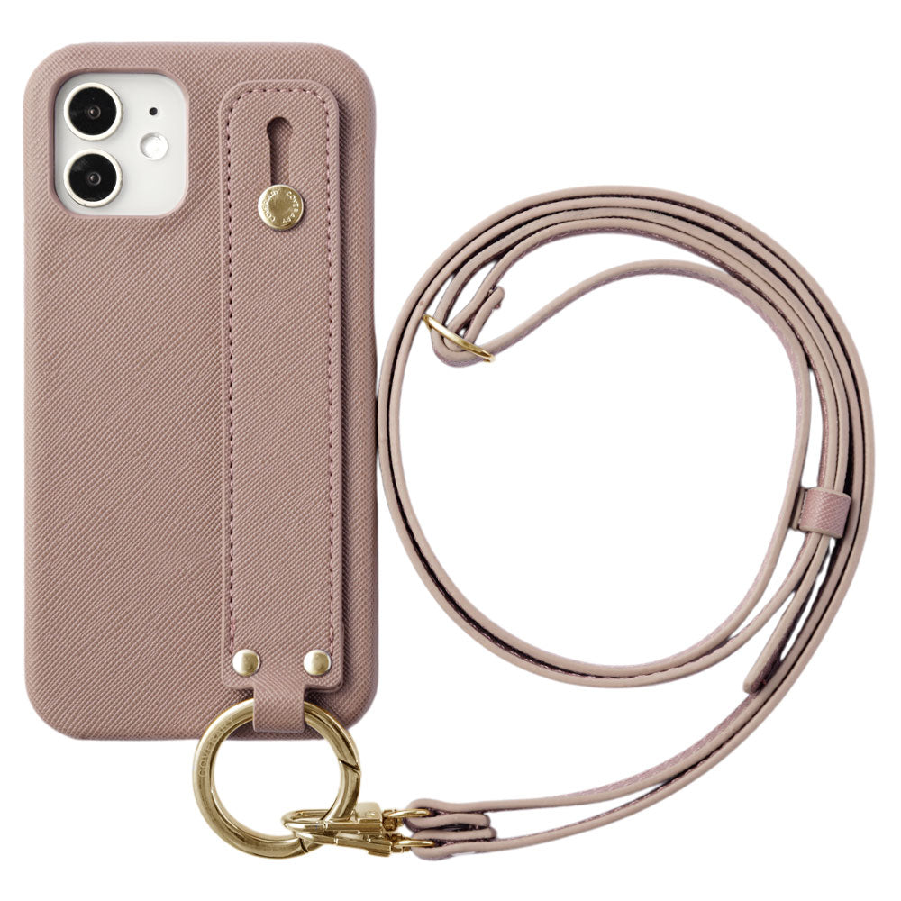 Étui arrière avec ceinture à main classique en cuir végan et bandoulière pour la série iPhone
