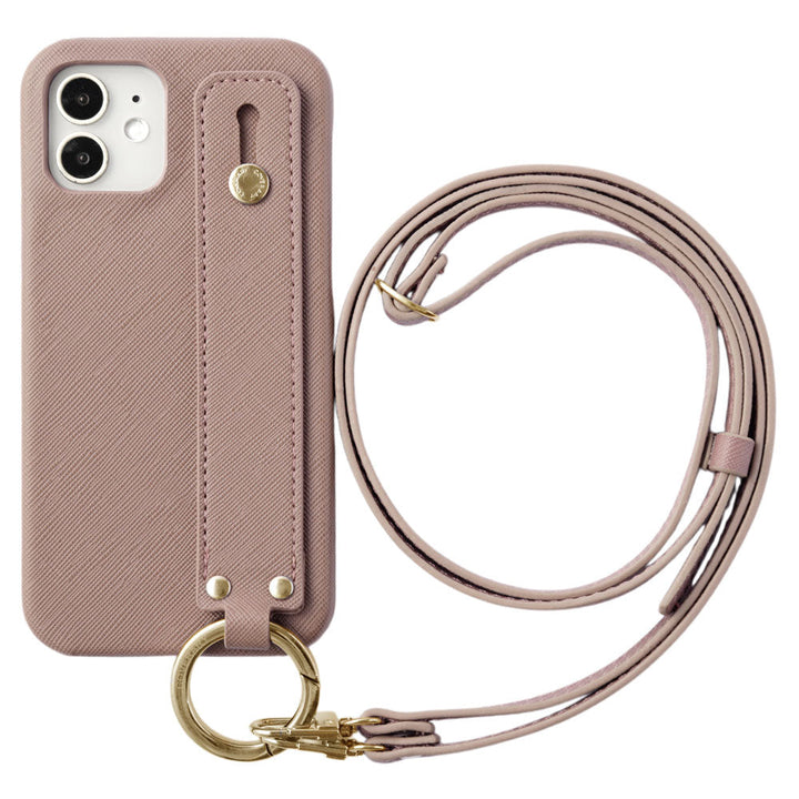 Étui arrière avec ceinture à main classique en cuir végan et bandoulière pour la série iPhone