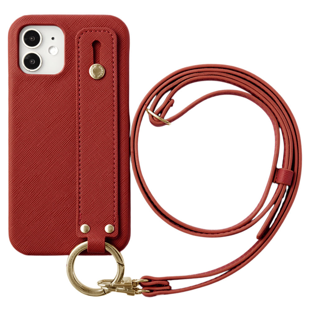Étui arrière avec ceinture à main classique en cuir végan et bandoulière pour la série iPhone