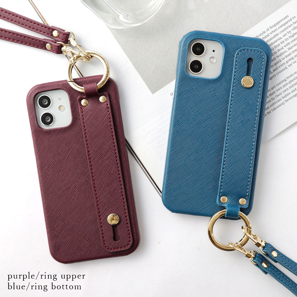 Étui arrière avec ceinture à main classique en cuir végan et bandoulière pour la série iPhone