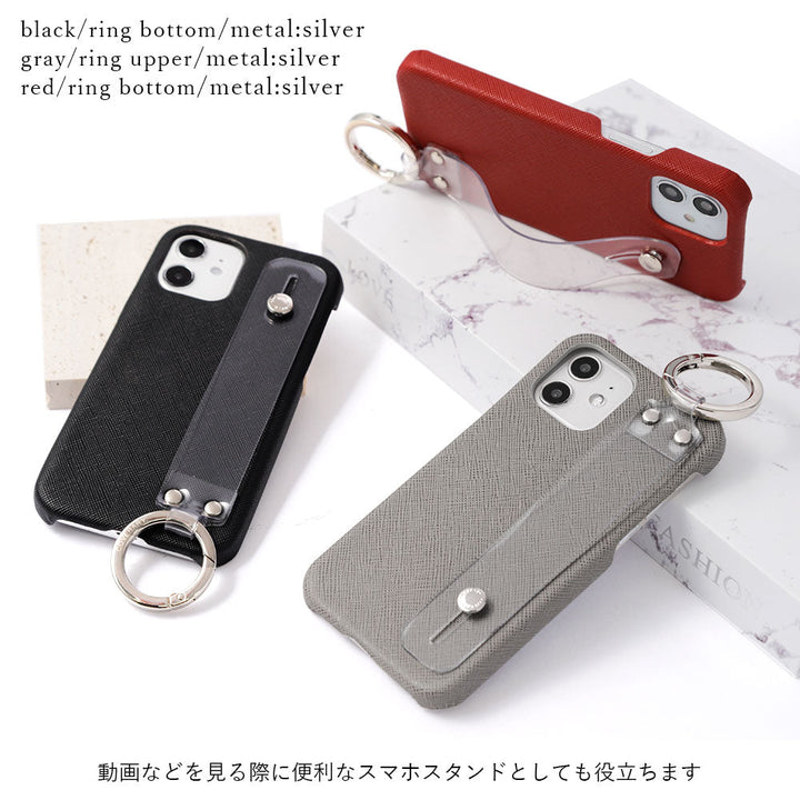 Vegan Leather Classic Clear Hand Belt Attached Back Case Galaxy Series